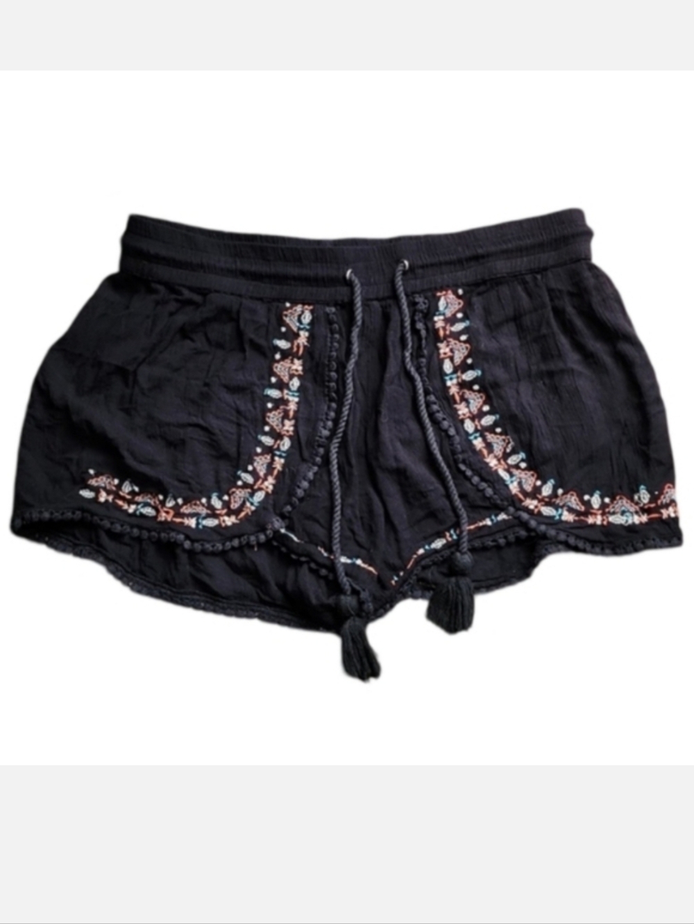 Derek Heart 100% Rayon Black Embroidered Shorts Women's Large